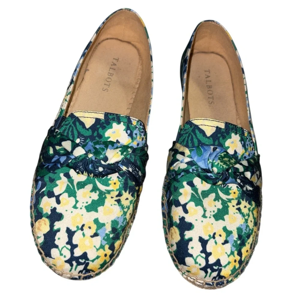 Talbots Izzy Knot Detail Flat Espadrilles in Butterfly Garden Sateen Sz. 7.5